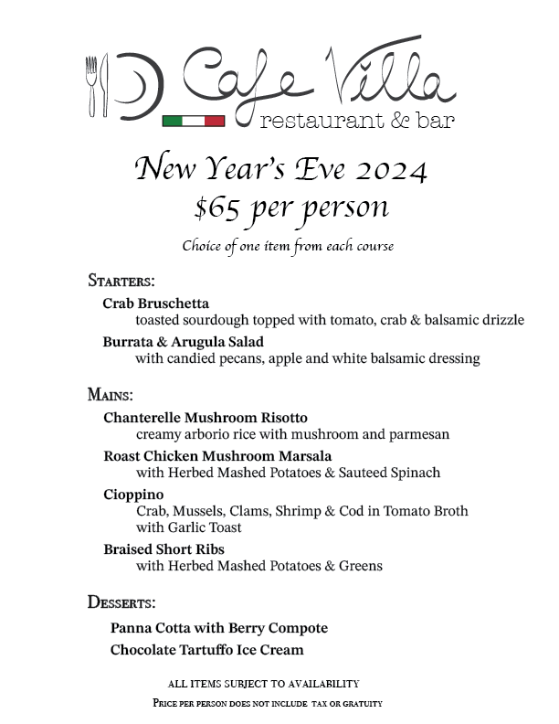 NYE Menu $65per person